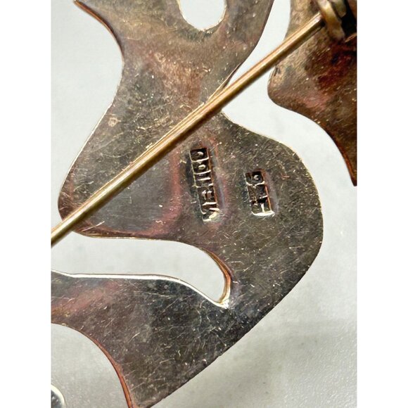 Vintage Sterling Silver Fish Pin Brooch Mexico 925 Cutout Modernist Fish Jewelry - Picture 5 of 8